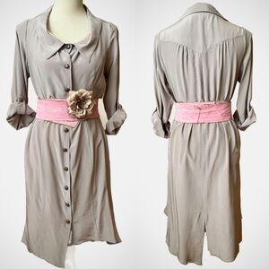 LOVEMATTERS Designer Silk & Leather Belted Shirt Dress Size Small